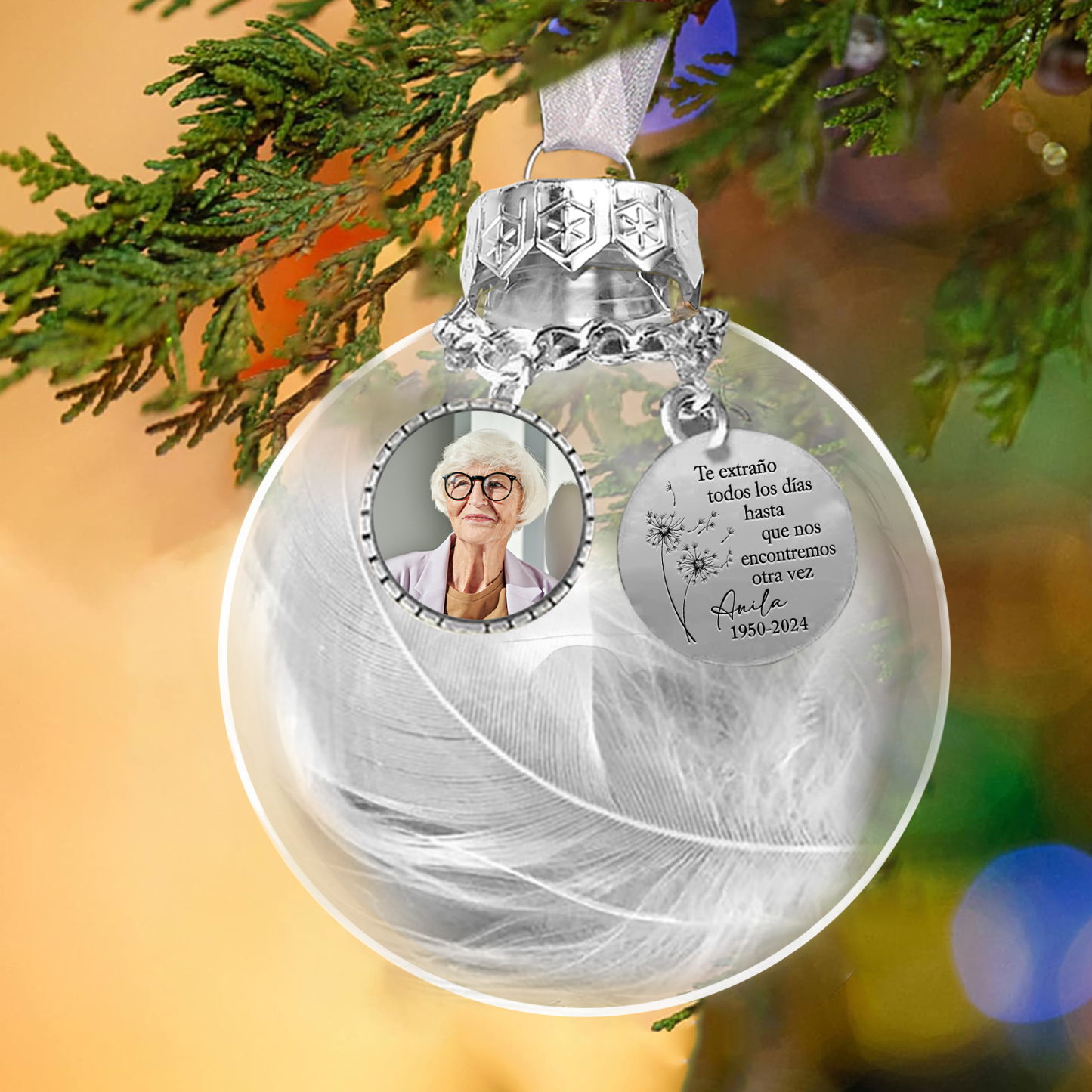 Navidad-Bola conmemorativa con pluma foto, 1 nombre y años personalizados | Jessemade