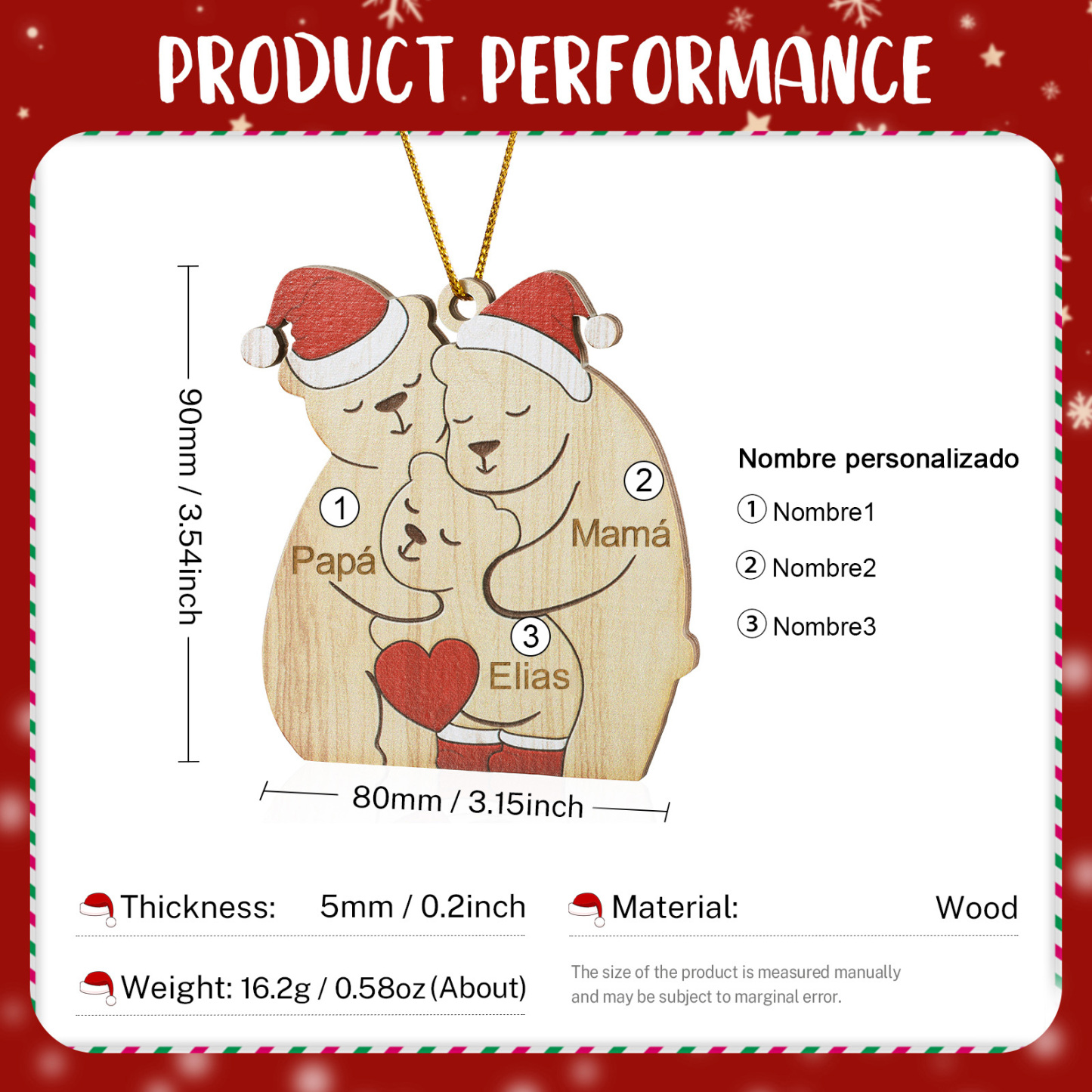 Navidad-Ornamento con muñecos de madera familia de osos 3 nombres personalizados | Jessemade