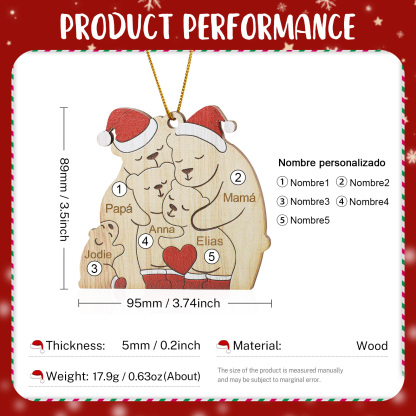Navidad-Ornamento con muñecos de madera familia de osos 5 nombres personalizados | Jessemade