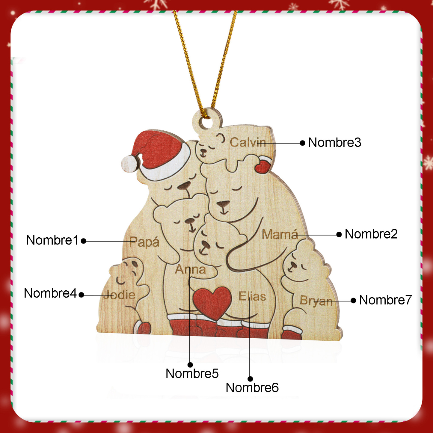 Navidad-Ornamento con muñecos de madera familia de osos 7 nombres personalizados | Jessemade