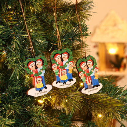 Navidad-Ornamento con muñecos de madera familia con corona de navidad 5 nombres y texto personalizados | Jessemade