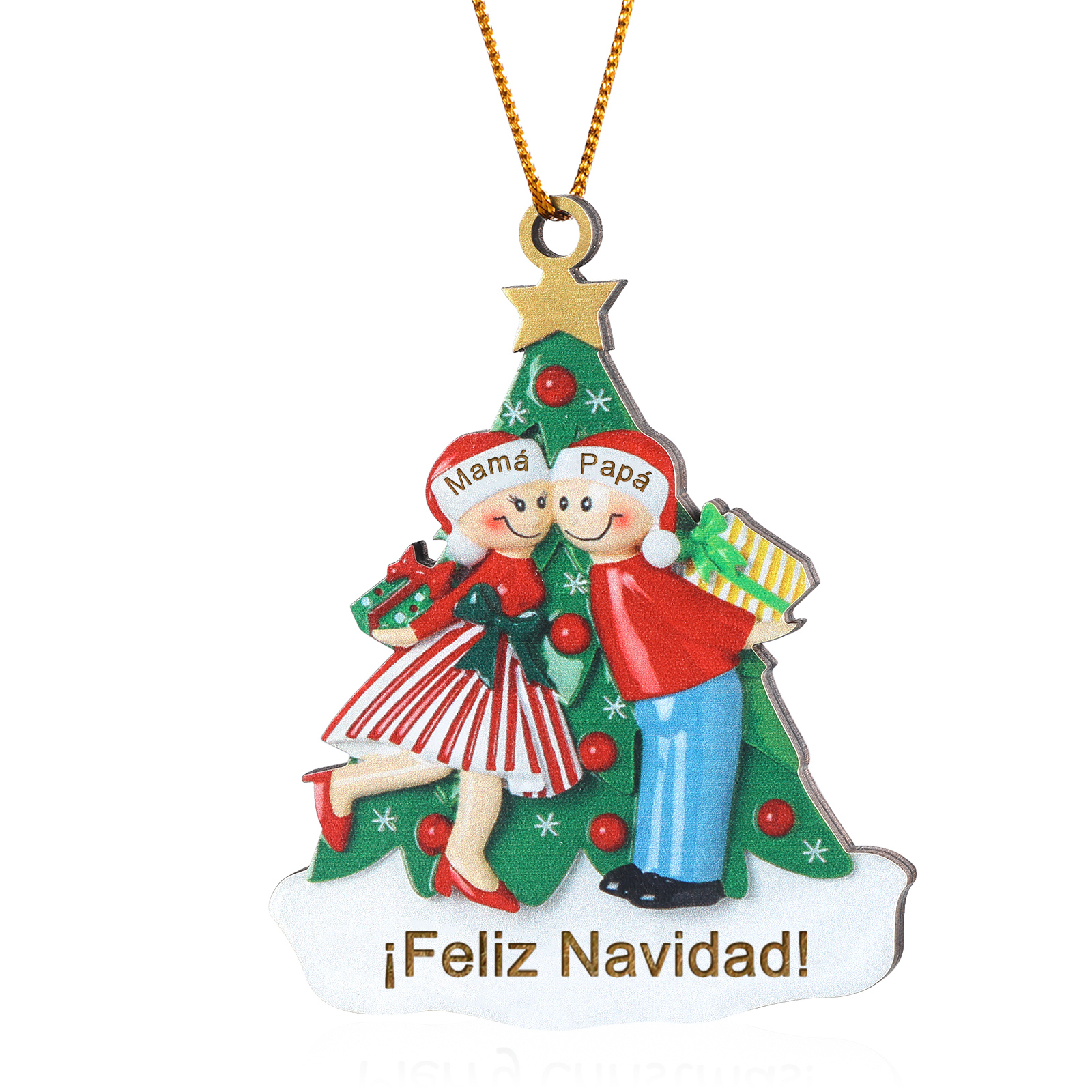 Navidad-Ornamento con muñecos de madera familia con árbol 2 nombres y texto personalizados | Jessemade