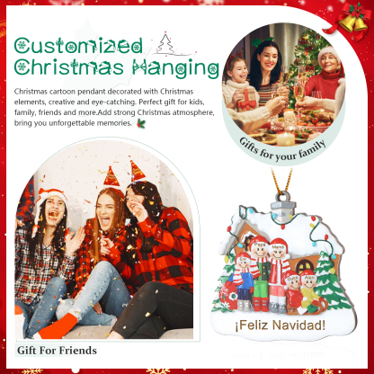 Navidad-Ornamento con muñecos de madera familia con árbol 5 nombres y texto personalizados | Jessemade