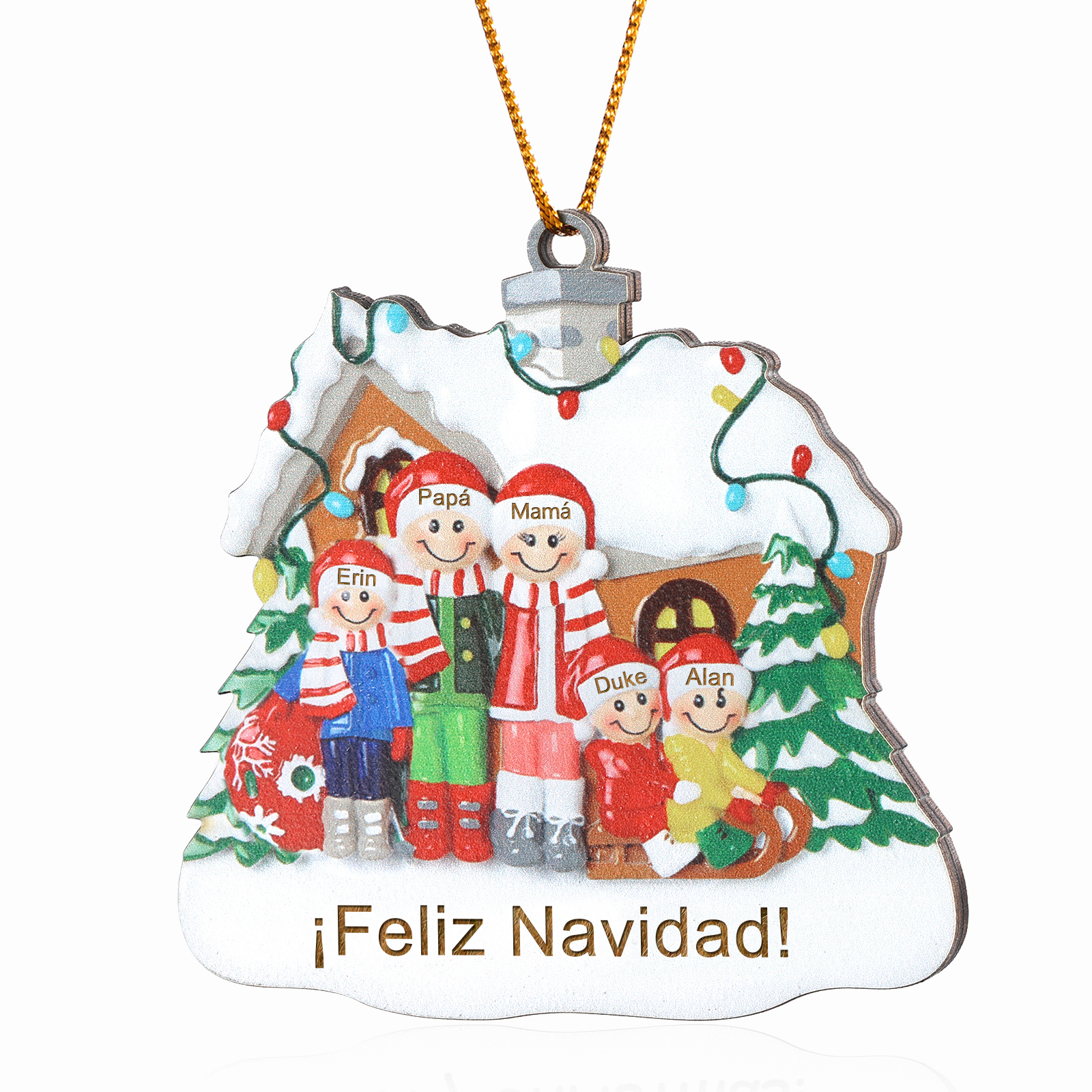 Navidad-Ornamento con muñecos de madera familia con árbol 5 nombres y texto personalizados | Jessemade