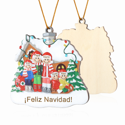 Navidad-Ornamento con muñecos de madera familia con árbol 5 nombres y texto personalizados | Jessemade