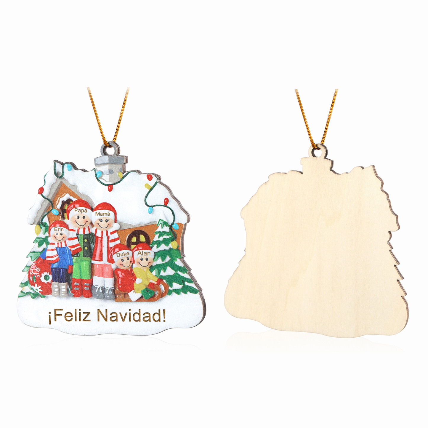 Navidad-Ornamento con muñecos de madera familia con árbol 5 nombres y texto personalizados | Jessemade