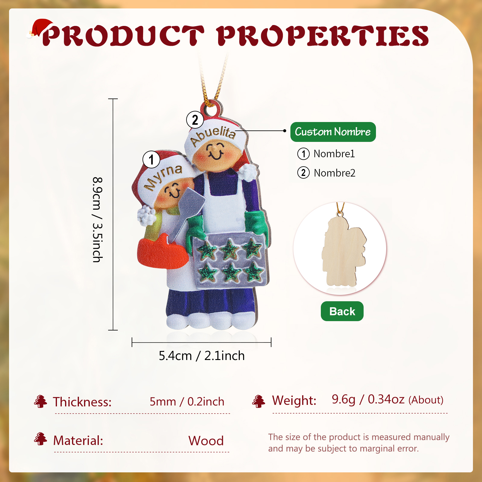 Navidad-Ornamento con muñecos de madera mamá/yaya y niños 2 nombres personalizados | Jessemade