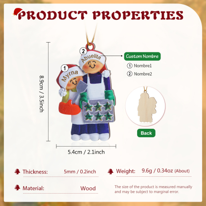 Navidad-Ornamento con muñecos de madera mamá/yaya y niños 2 nombres personalizados | Jessemade