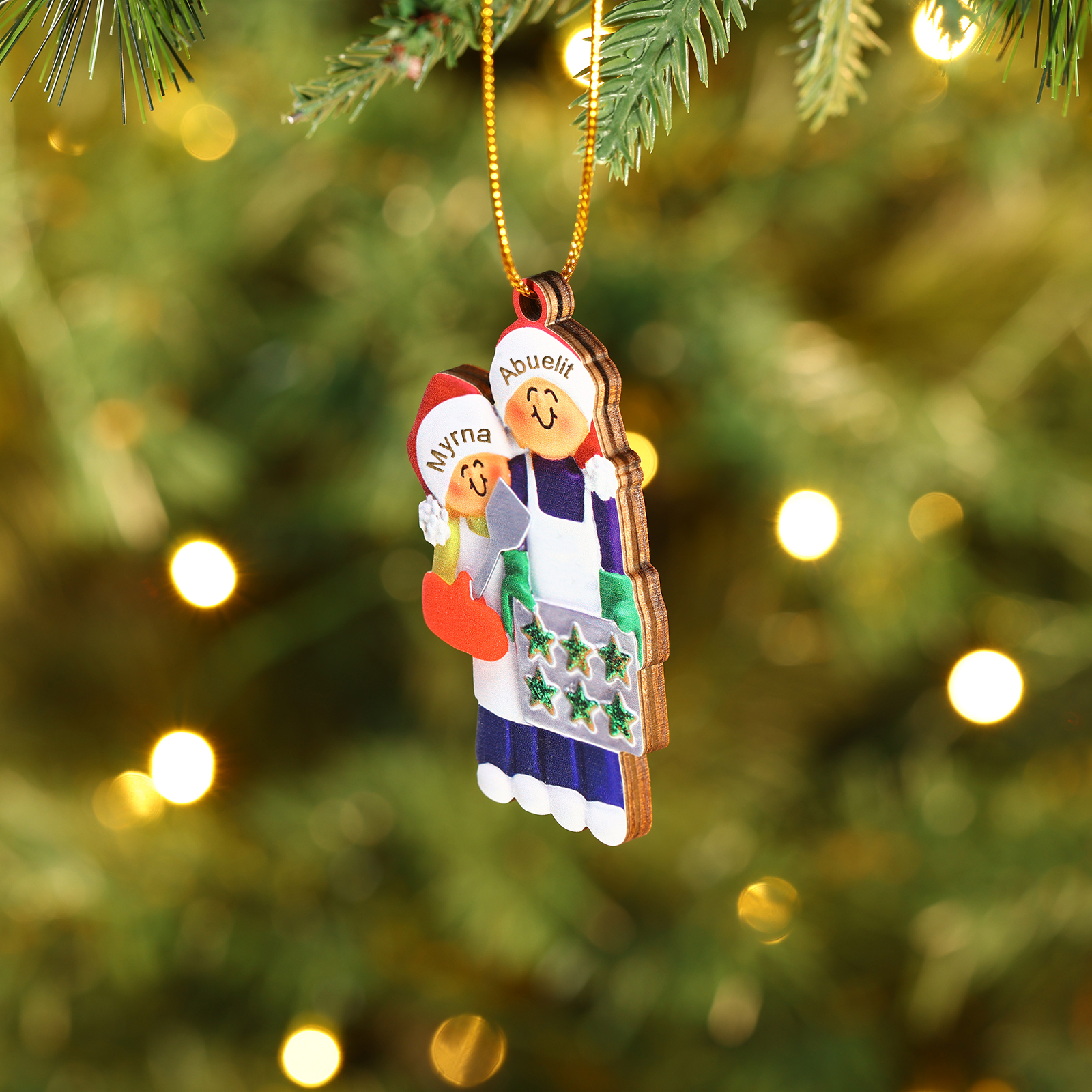 Navidad-Ornamento con muñecos de madera mamá/yaya y niños 2 nombres personalizados | Jessemade