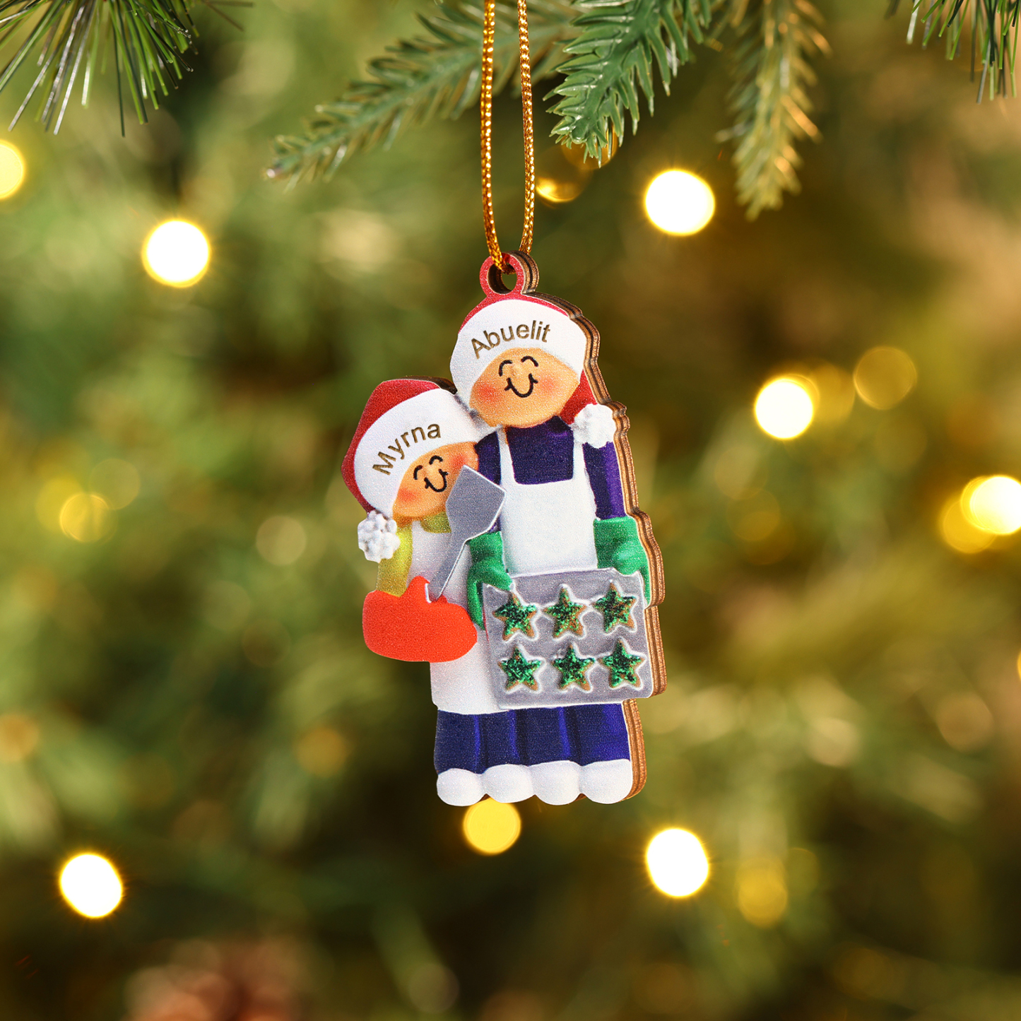 Navidad-Ornamento con muñecos de madera mamá/yaya y niños 2 nombres pe