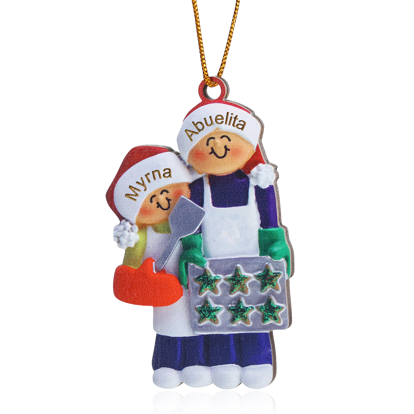 Navidad-Ornamento con muñecos de madera mamá/yaya y niños 2 nombres personalizados | Jessemade