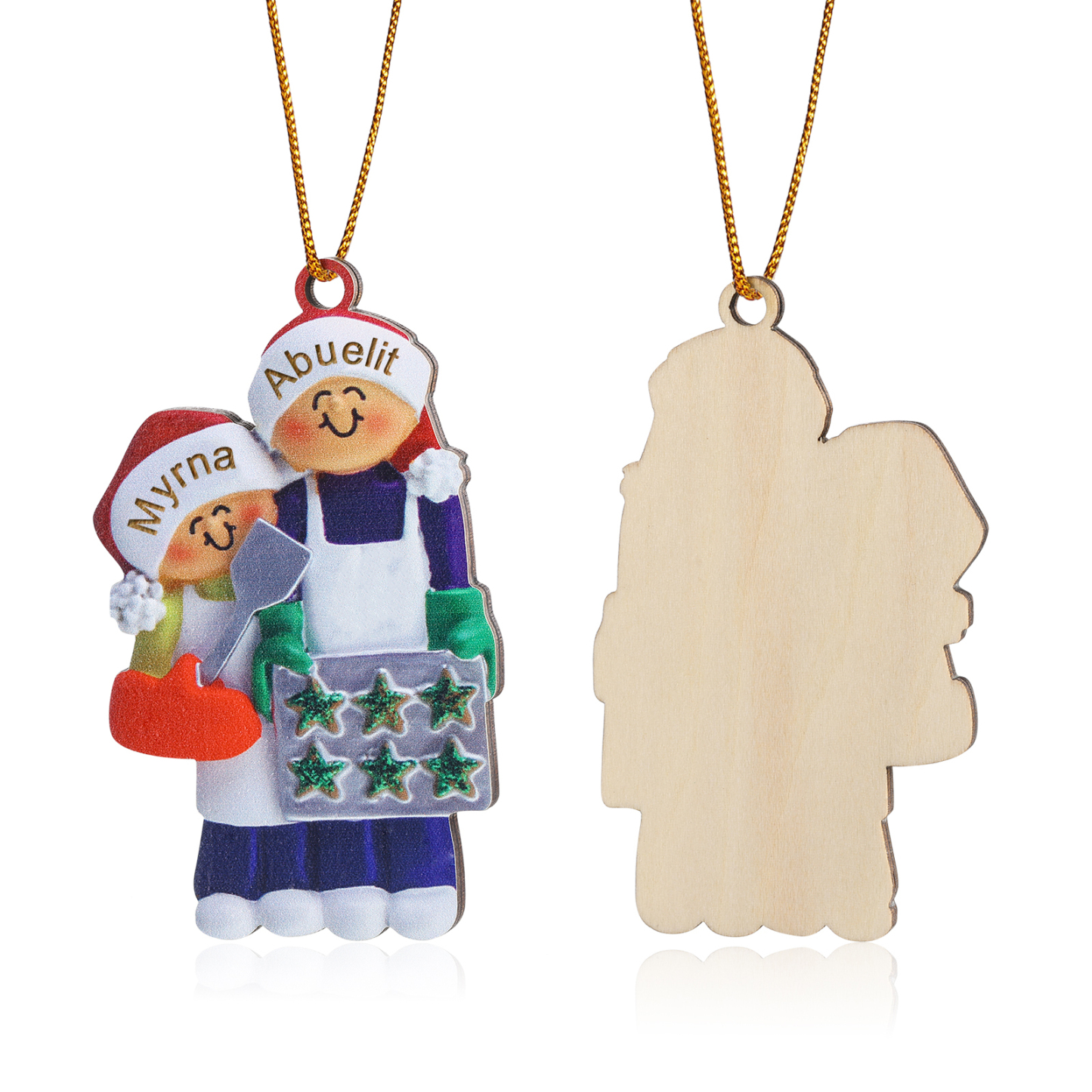 Navidad-Ornamento con muñecos de madera mamá/yaya y niños 2 nombres personalizados | Jessemade