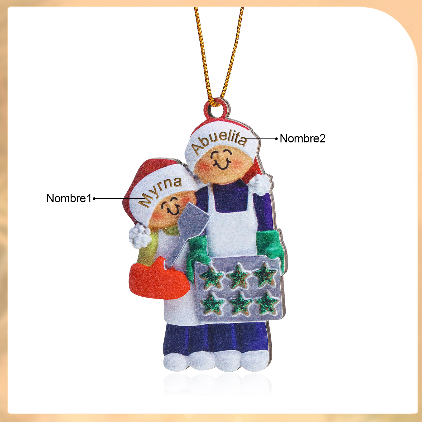 Navidad-Ornamento con muñecos de madera mamá/yaya y niños 2 nombres personalizados | Jessemade