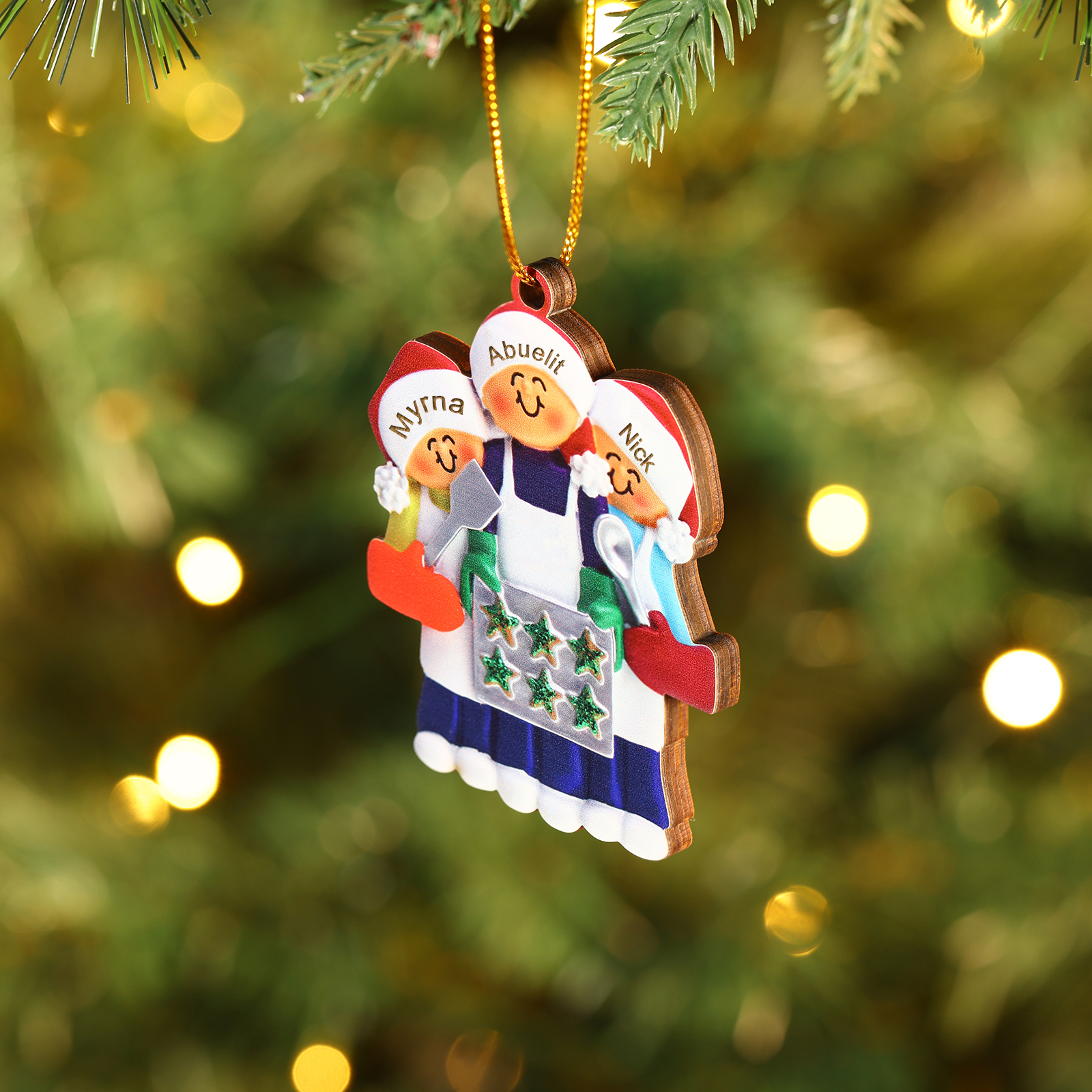 Navidad-Ornamento con muñecos de madera mamá/yaya y niños 3 nombres personalizados | Jessemade