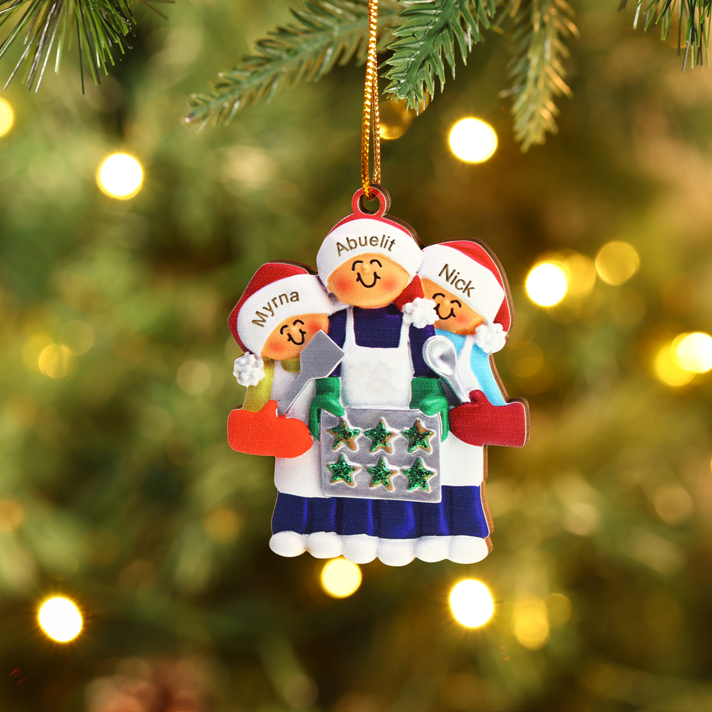 Navidad-Ornamento con muñecos de madera mamá/yaya y niños 2 nombres pe