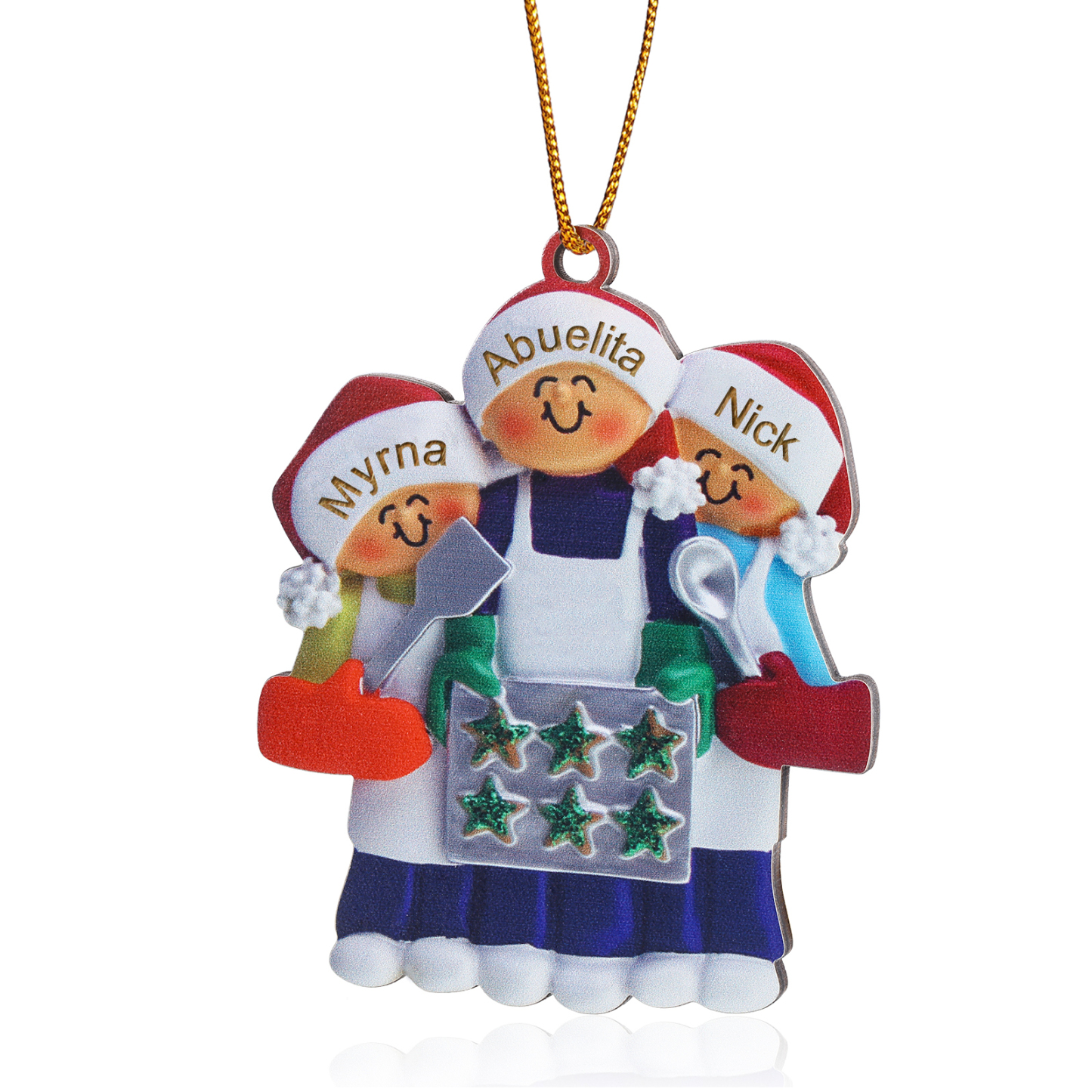 Navidad-Ornamento con muñecos de madera mamá/yaya y niños 3 nombres personalizados | Jessemade