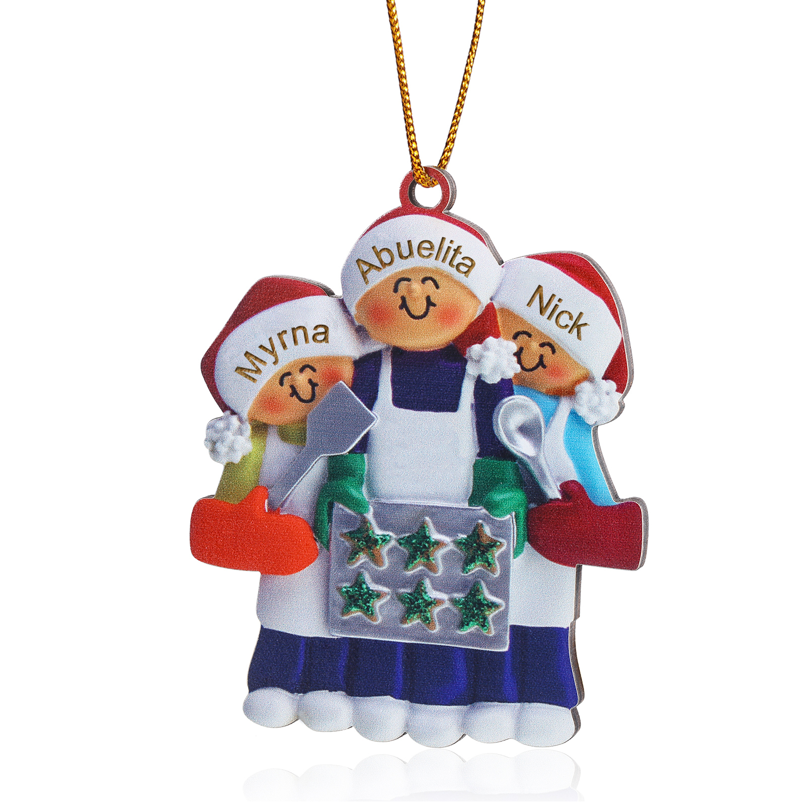 Navidad-Ornamento con muñecos de madera mamá/yaya y niños 3 nombres personalizados | Jessemade