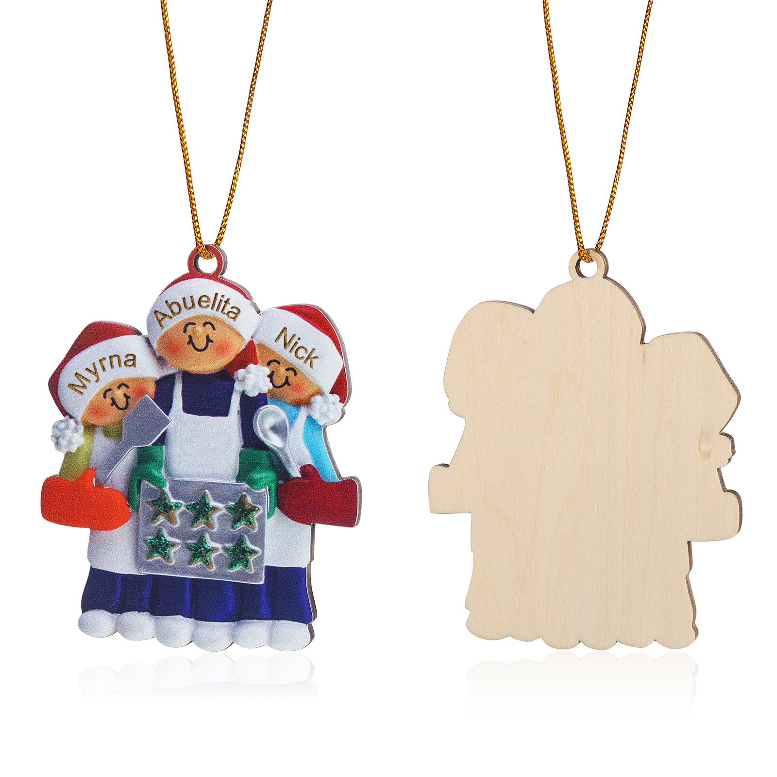 Navidad-Ornamento con muñecos de madera mamá/yaya y niños 3 nombres personalizados | Jessemade
