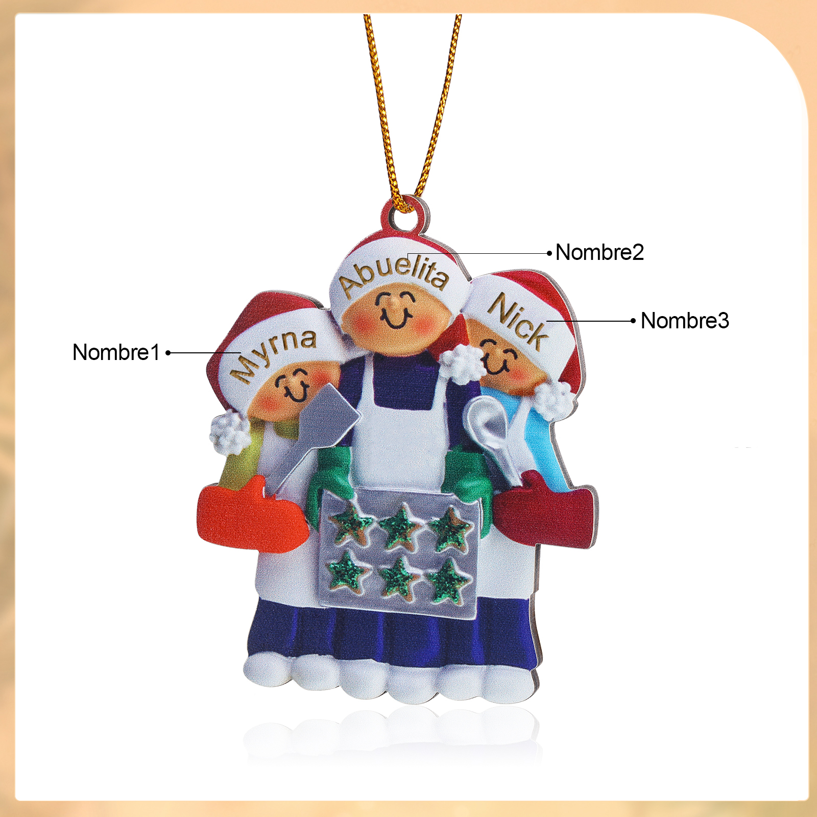 Navidad-Ornamento con muñecos de madera mamá/yaya y niños 3 nombres personalizados | Jessemade