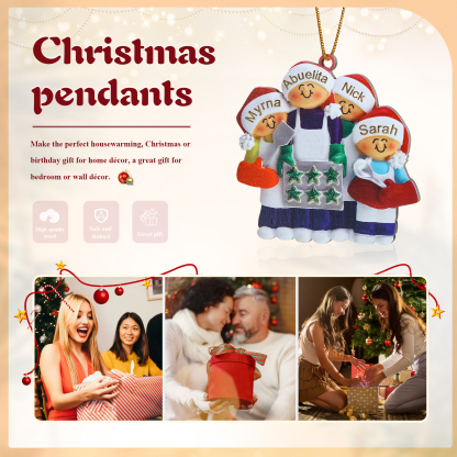 Navidad-Ornamento con muñecos de madera mamá/yaya y niños 4 nombres personalizados | Jessemade