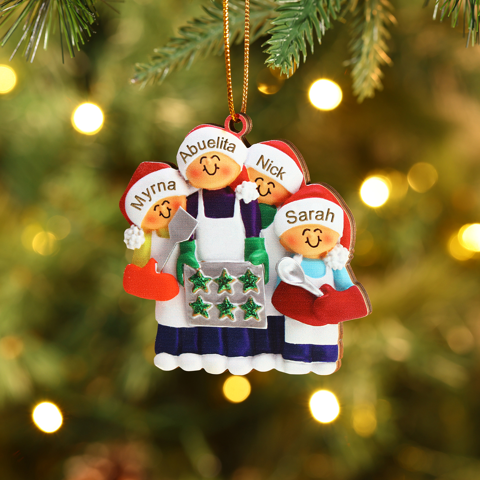Navidad-Ornamento con muñecos de madera mamá/yaya y niños 4 nombres personalizados | Jessemade