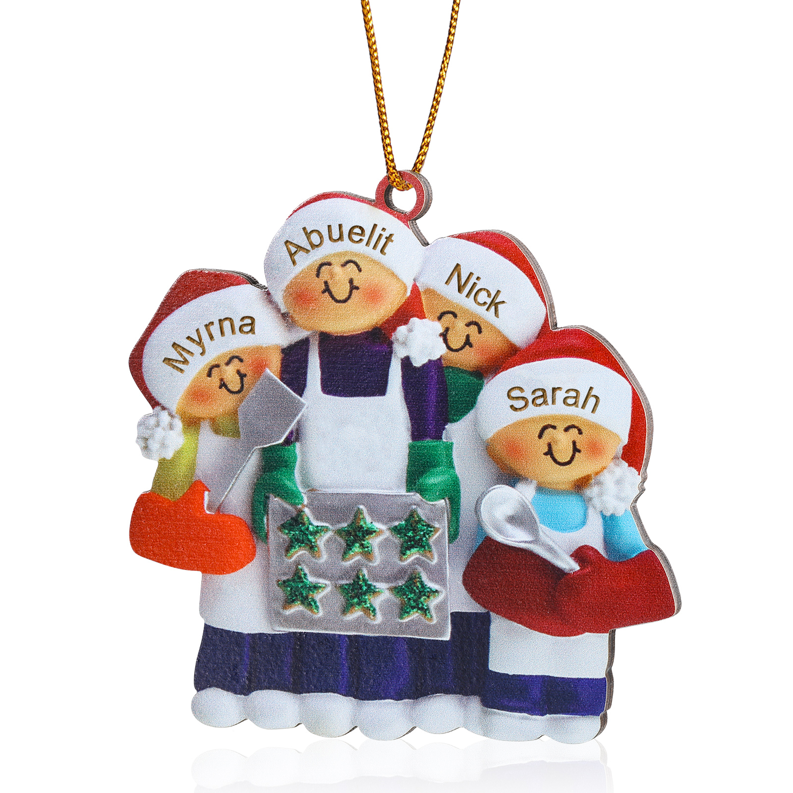 Navidad-Ornamento con muñecos de madera mamá/yaya y niños 4 nombres personalizados | Jessemade