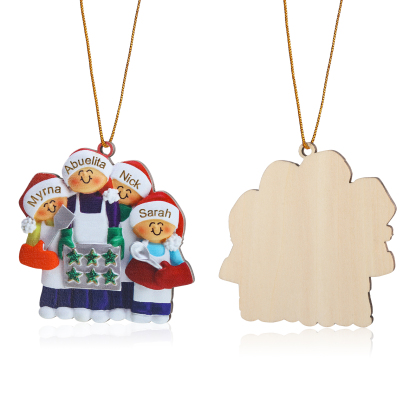 Navidad-Ornamento con muñecos de madera mamá/yaya y niños 4 nombres personalizados | Jessemade