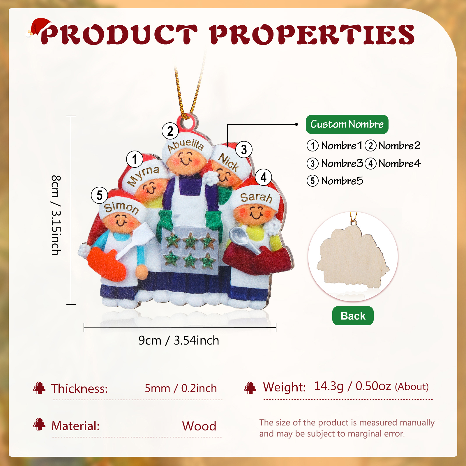 Navidad-Ornamento con muñecos de madera mamá/yaya y niños 5 nombres personalizados | Jessemade