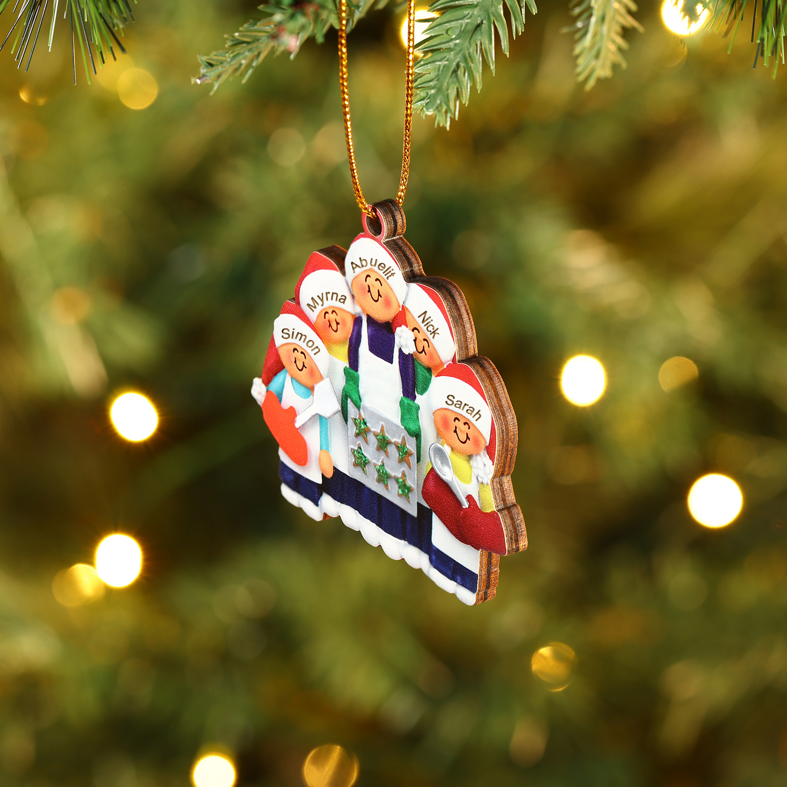 Navidad-Ornamento con muñecos de madera mamá/yaya y niños 5 nombres personalizados | Jessemade