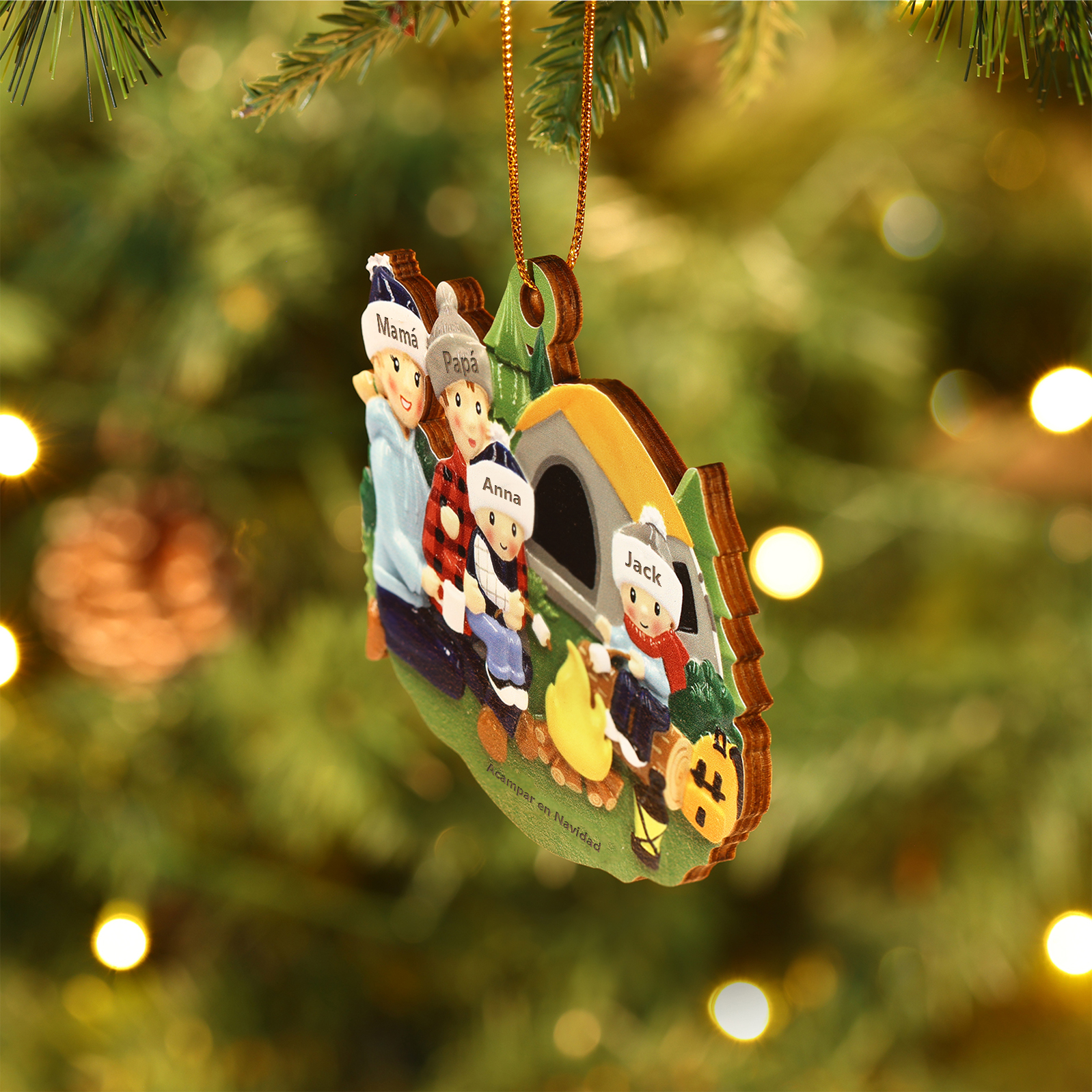 Navidad-Ornamento con muñecos de madera familia camping 4 nombres y texto personalizados | Jessemade