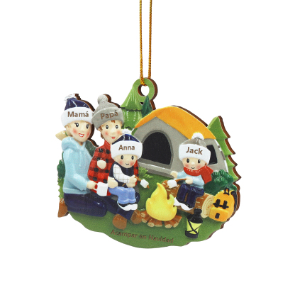 Navidad-Ornamento con muñecos de madera familia camping 4 nombres y texto personalizados | Jessemade