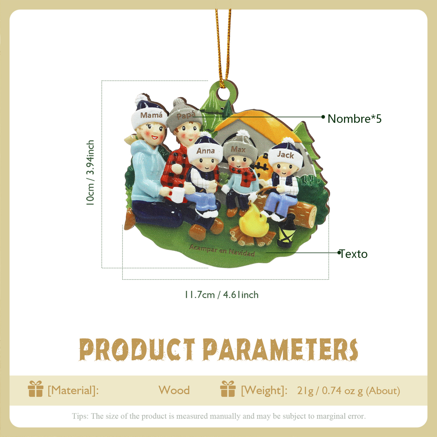 Navidad-Ornamento con muñecos de madera familia camping 5 nombres y texto personalizados | Jessemade