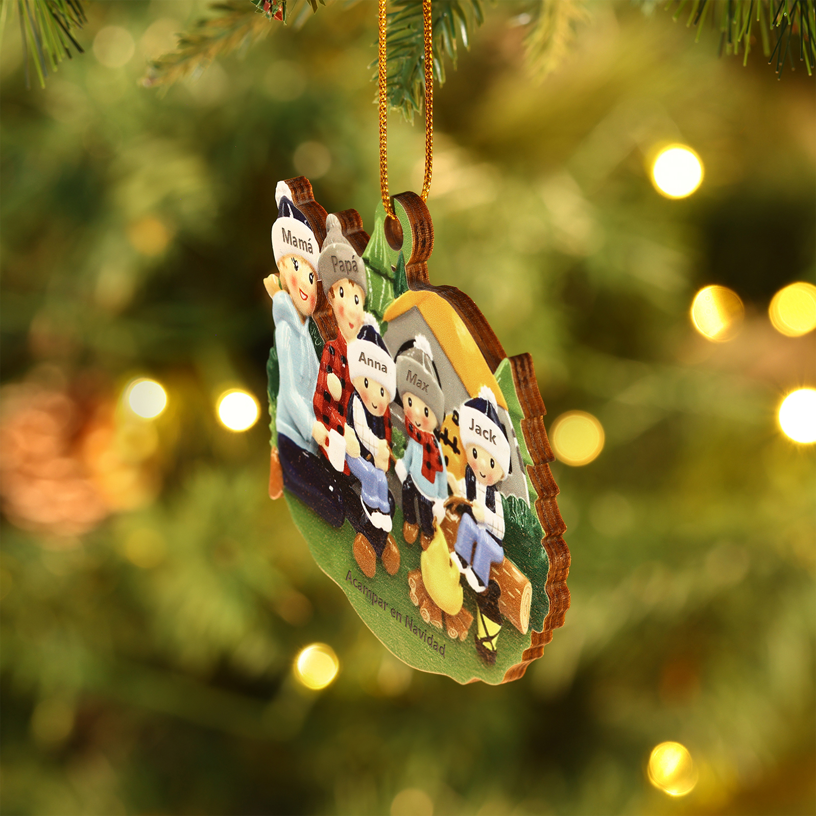 Navidad-Ornamento con muñecos de madera familia camping 5 nombres y texto personalizados | Jessemade