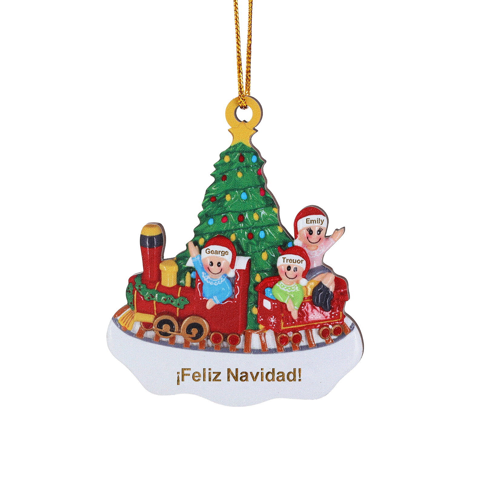Navidad-A madre soltera-Ornamento con muñecos de madera mamá y 2 niños en tren 3 nombres con texto personalizados | Jessemade