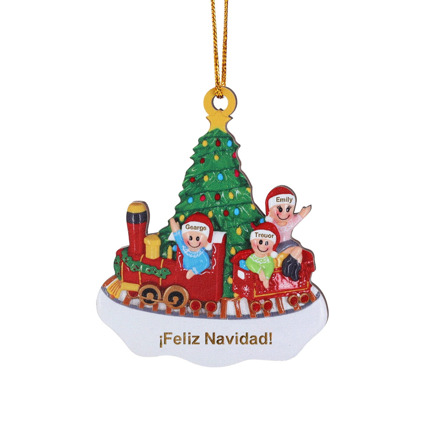 Navidad-A madre soltera-Ornamento con muñecos de madera mamá y 2 niños en tren 3 nombres con texto personalizados | Jessemade