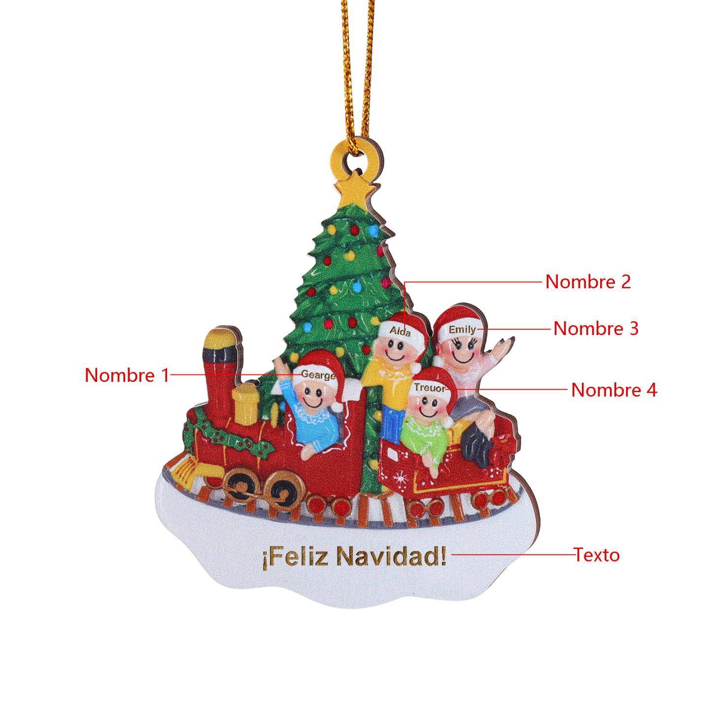 Navidad-A madre soltera-Ornamento con muñecos de madera mamá y 3 niños en tren 4 nombres con texto personalizados | Jessemade