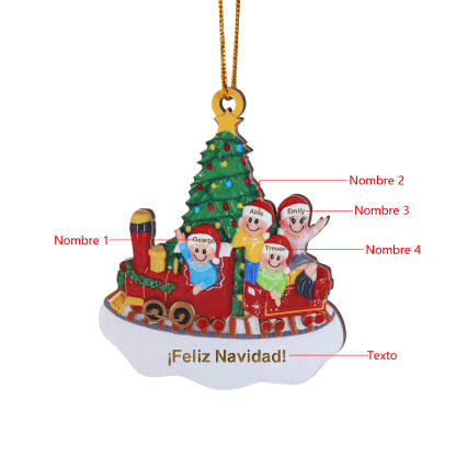 Navidad-A madre soltera-Ornamento con muñecos de madera mamá y 3 niños en tren 4 nombres con texto personalizados | Jessemade