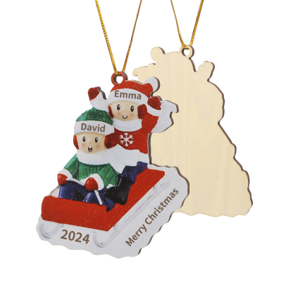Navidad-Ornamento con muñecos de madera esquiando 2 nombres, año y texto personalizados | Jessemade