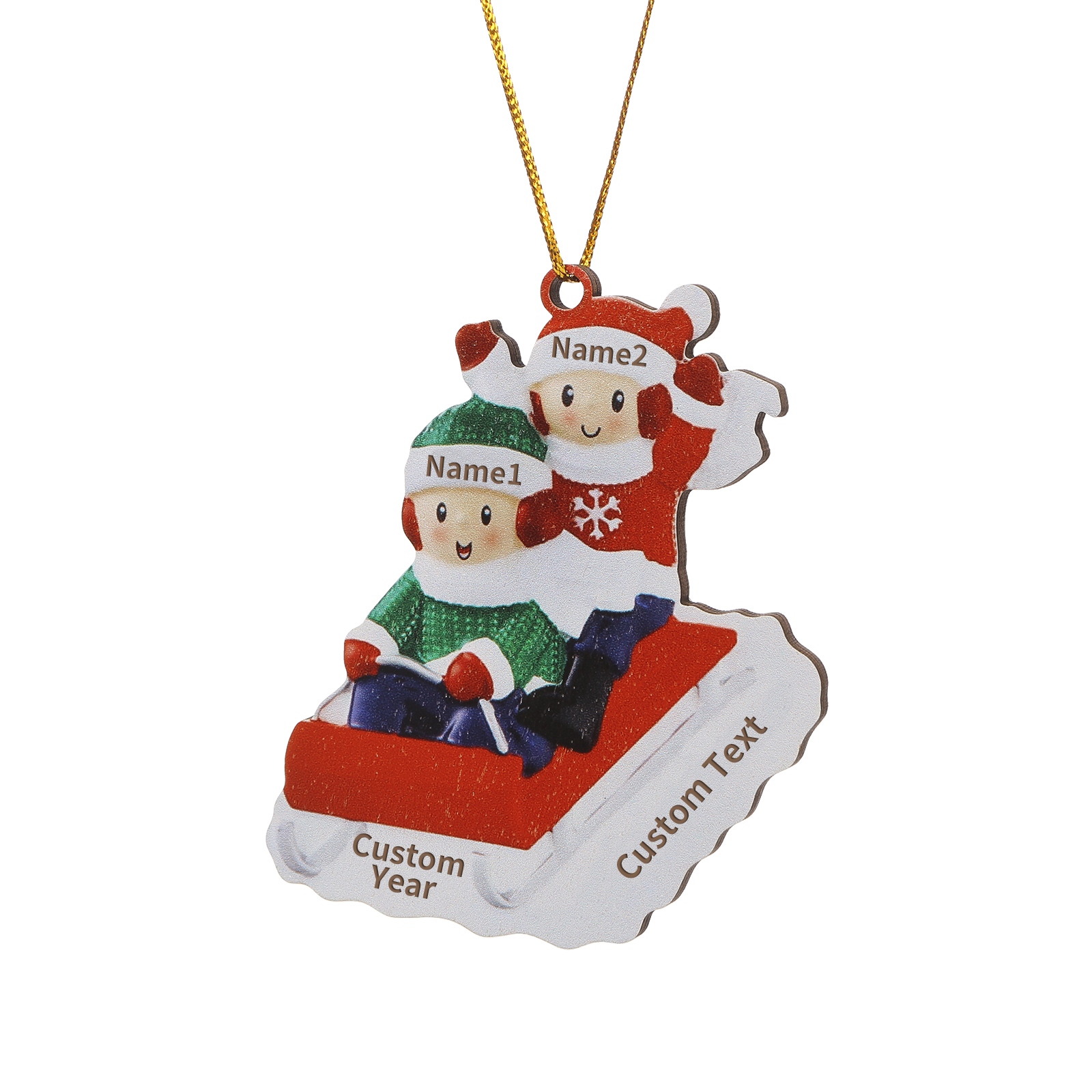 Navidad-Ornamento con muñecos de madera esquiando 2 nombres, año y texto personalizados | Jessemade