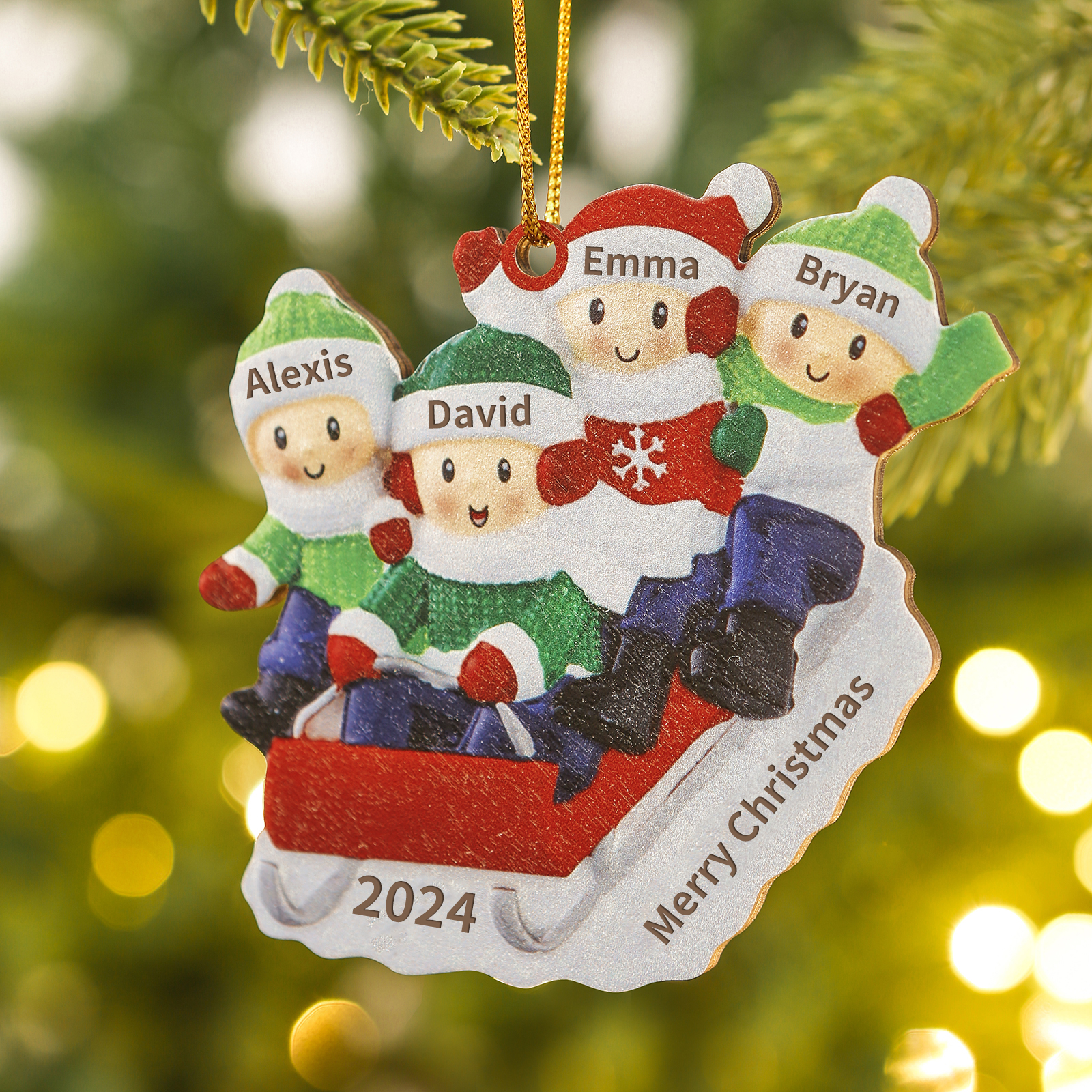 Ornamento Navideño 4 Nombres Personalizados Adorno de Madera