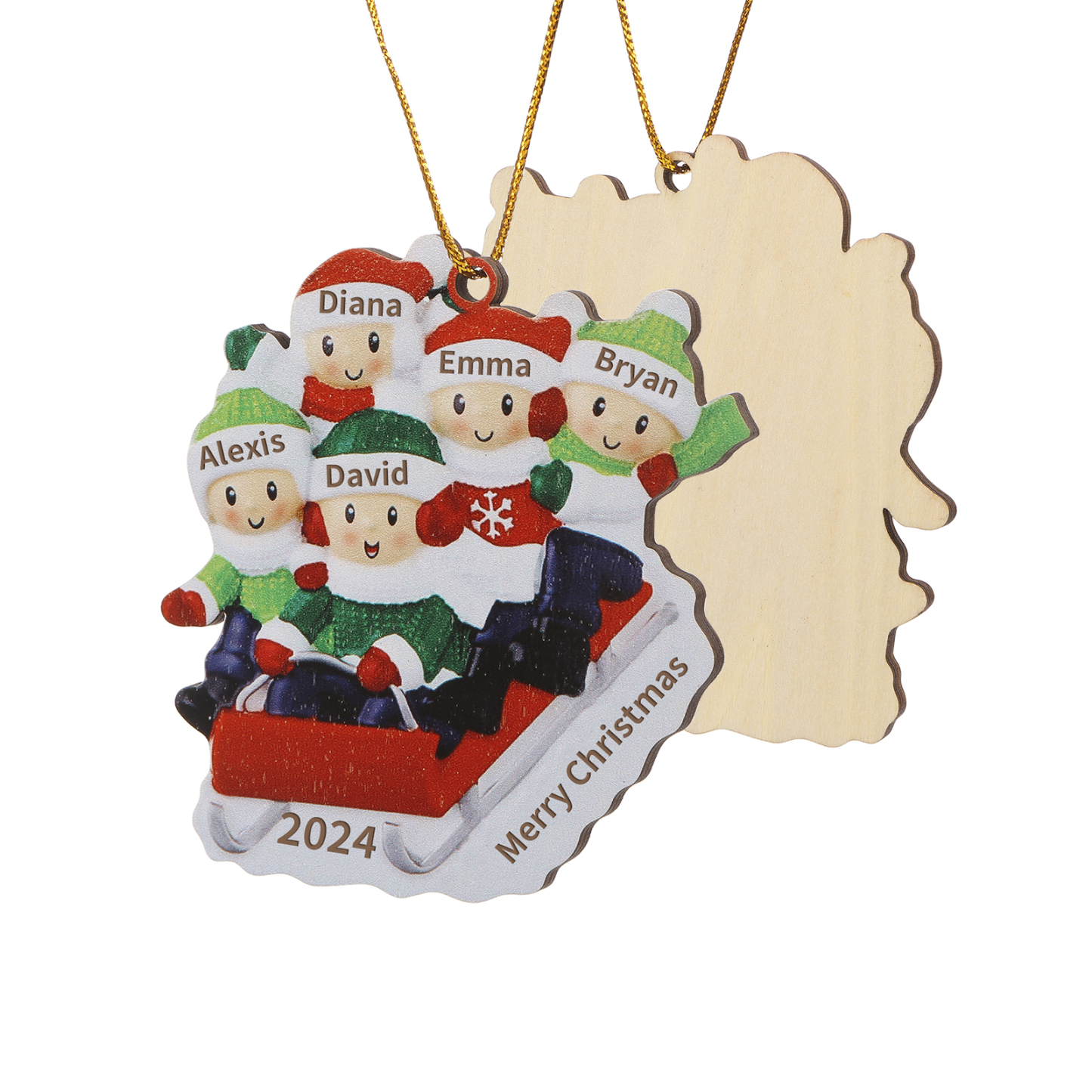 Navidad-Ornamento con muñecos de madera esquiando 5 nombres, año y texto personalizados | Jessemade
