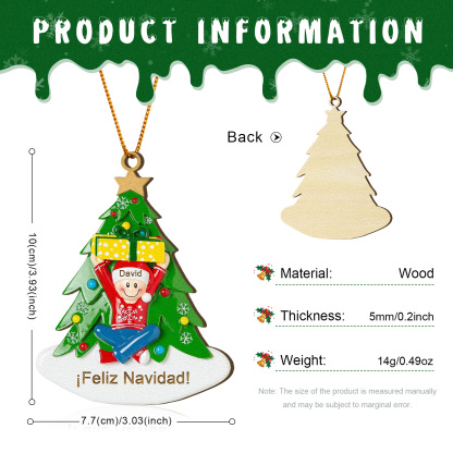 Navidad-Ornamento con muñecos de madera con regalos 1 nombre y texto personalizados | Jessemade