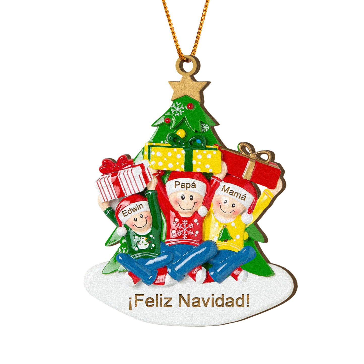 Navidad-Ornamento con muñecos de madera con regalos 3 nombres y texto personalizados | Jessemade