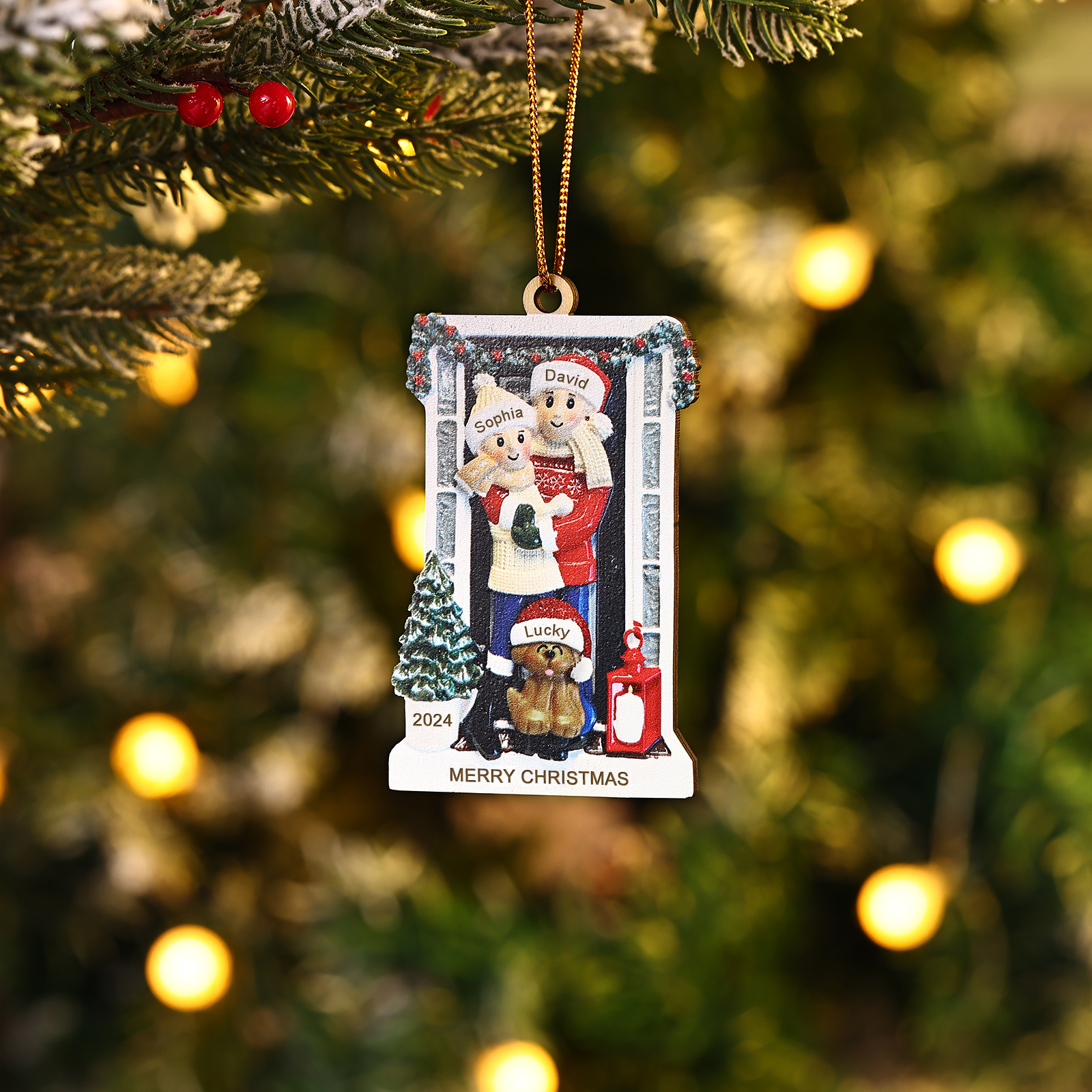 Navidad-Ornamento con Muñecos de Acrílico Familia con Perro 7 Nombres