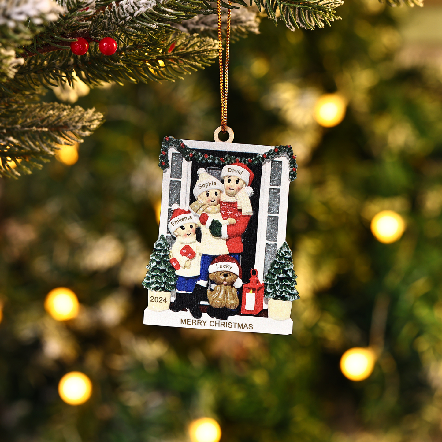 Navidad-Ornamento con Muñecos de Acrílico Familia con Perro 7 Nombres