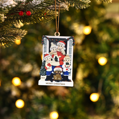 Navidad-Ornamento con Muñecos de Acrílico Familia con Perro 7 Nombres 