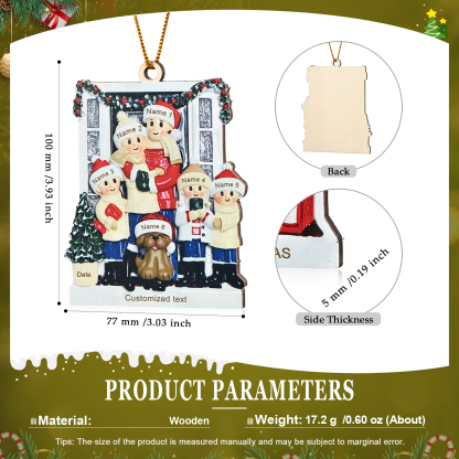 Navidad-Ornamento con Muñecos de Madera Familia con Perro 6 Nombres, Año y Texto Personalizados | Jessemade