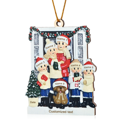 Navidad-Ornamento con Muñecos de Madera Familia con Perro 6 Nombres, Año y Texto Personalizados | Jessemade