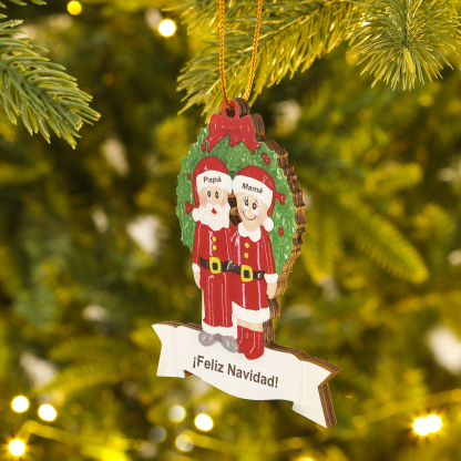 Navidad-Ornamento con muñecos de madera de Papá y Mamá Noel 2 nombres y texto personalizados | Jessemade