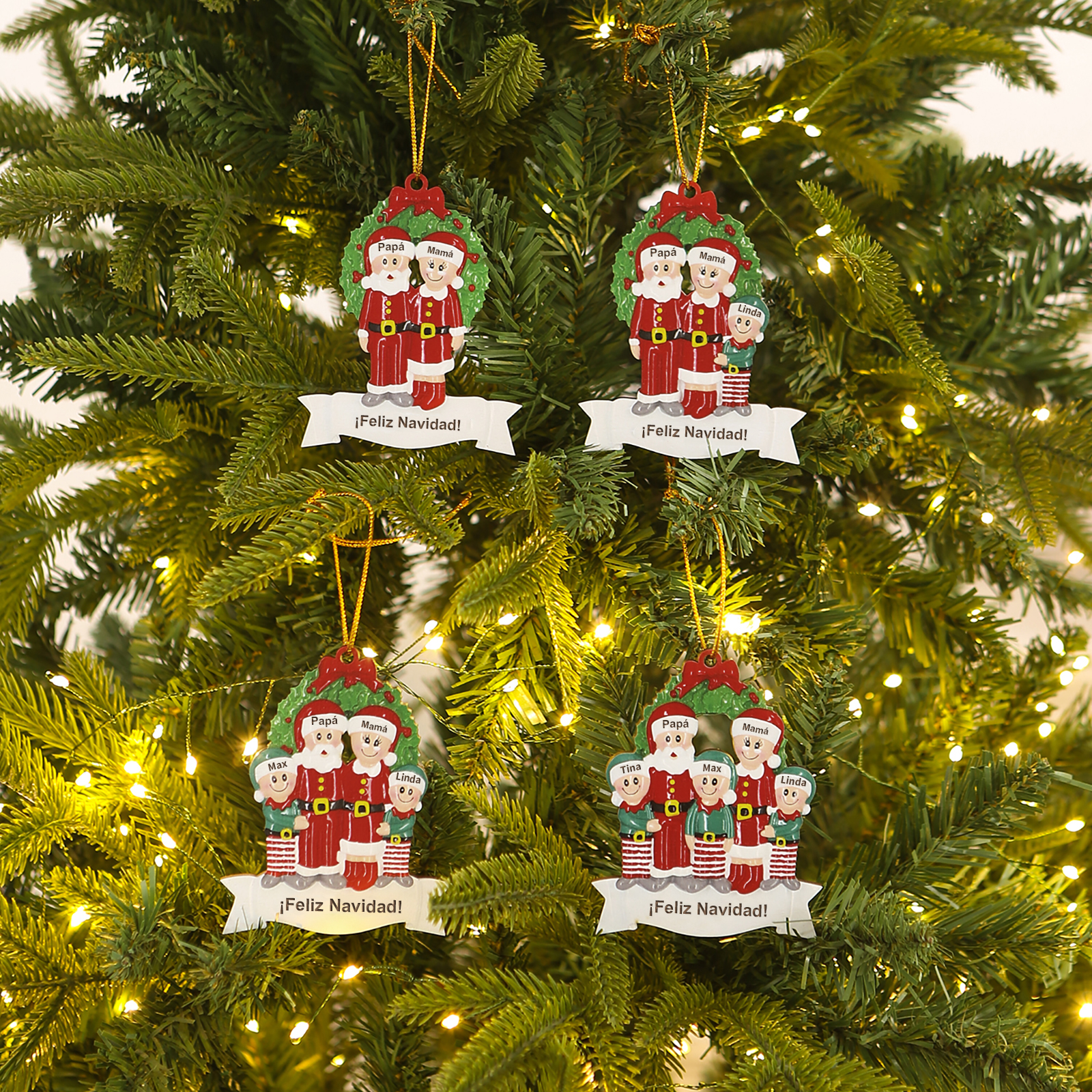 Navidad-Ornamento con muñecos de madera de Papá y Mamá Noel 3 nombres y texto personalizados | Jessemade